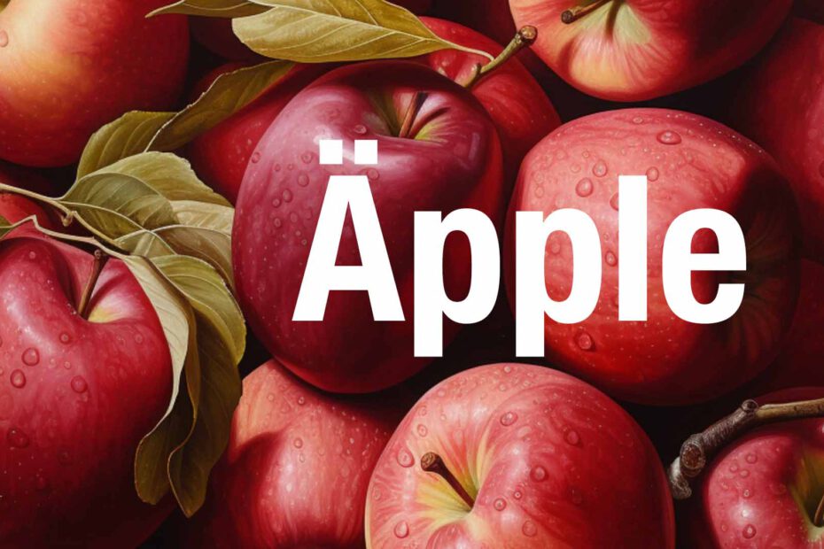 Bild mit Äpfeln und der Aufschrift Äpple